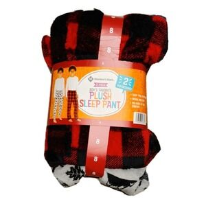 NEW Boys MEMBERS MARK 2-Pack Grey/Red Check Favorite Plush Sleep Pants 6/7